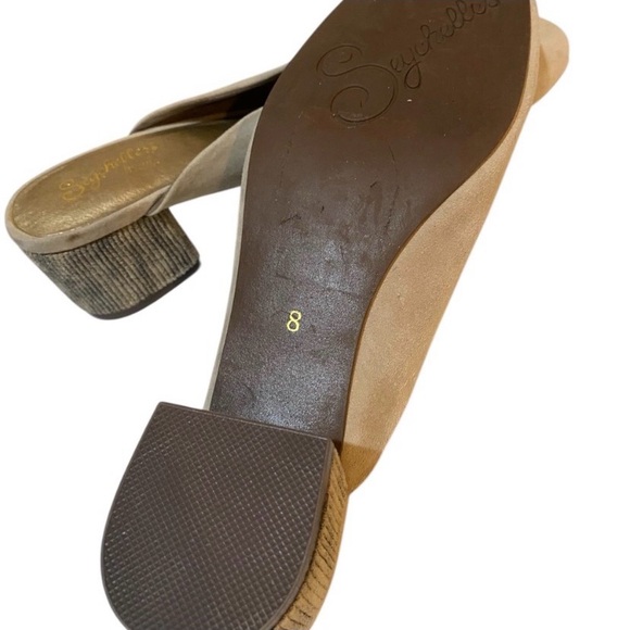 Seychelles Chorus Leather Suede Khaki/Tan Mule Heel 8 - Picture 9 of 12